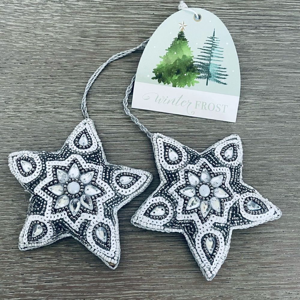 Boho Christmas Beaded Star Ornaments Set of 2